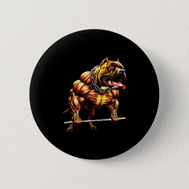 Badge Rond 5 Cm Pitbulle musculaire Levant Bête Gym Animal Str (Devant)