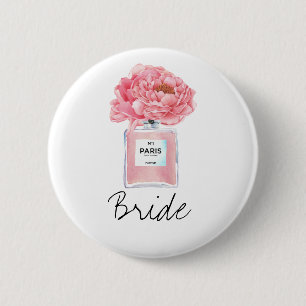 Badge Rond 5 Cm Pivoines roses et parfum de mariée