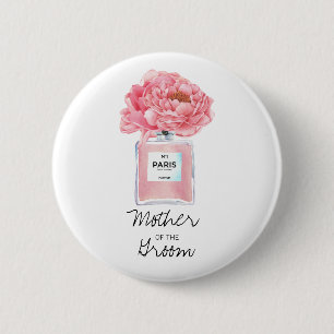 Badge Rond 5 Cm Pivoines roses et parfum, mère du marié