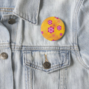 Badge Rond 5 Cm Pivoines Violettes Fleurs Jaunes Jardin Floral Fle