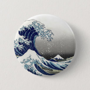 Badge Rond 5 Cm PixDezines Vintage, Grande Vague, Hokusai 葛飾北斎の神奈川
