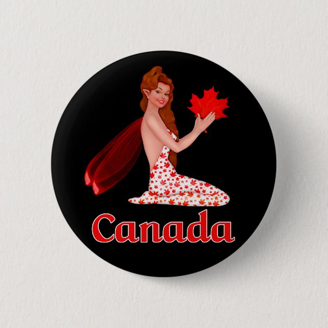 Badge Rond 5 Cm Pixie canadienne avec feuille d'érable (Devant)