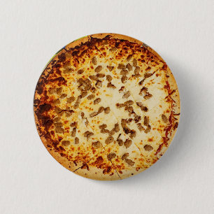 Badge Rond 5 Cm Pizza au fromage et à la saucisse