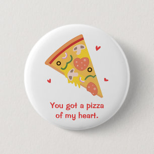 Badge Rond 5 Cm Pizza Mignonne de mon Cœur Pun Amour Humour