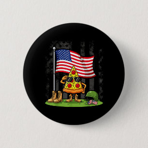 Badge Rond 5 Cm Pizza Salute Américain Drapeau USA Jour de la Mémo