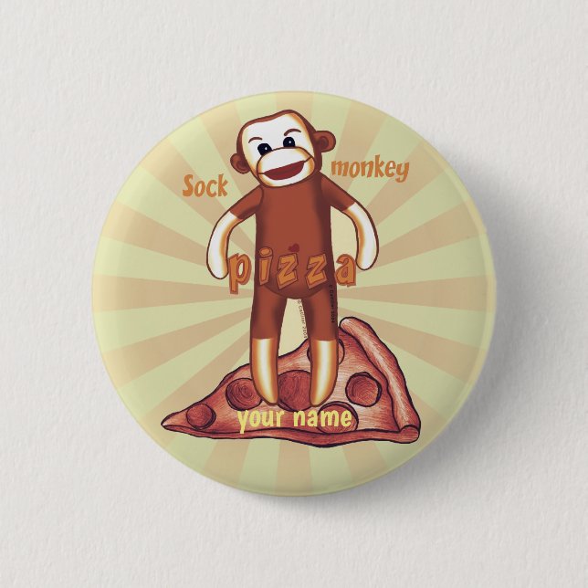 Badge Rond 5 Cm Pizza Singe Chaussette  (Devant)