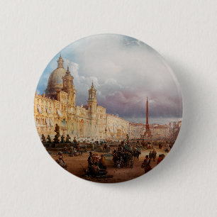 Badge Rond 5 Cm Place Navona Marché de Rome Années 1850 Art