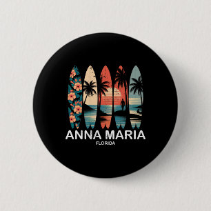 Badge Rond 5 Cm Plage Anna Maria Floride Surfboard Surf Rétro 