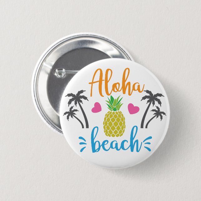 Badge Rond 5 Cm Plage d'Aloha (Devant & derrière)