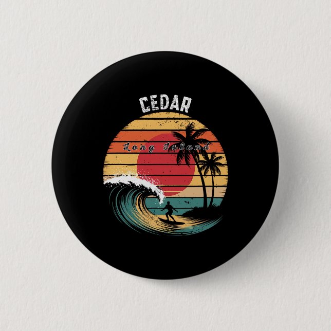 Badge Rond 5 Cm Plage de Cedar Beach Long Island Surfing  (Devant)