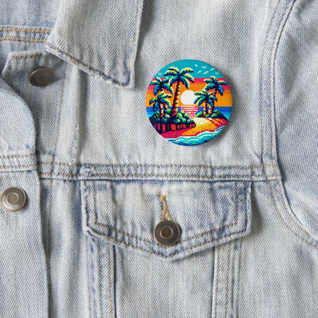 Badge Rond 5 Cm Plage de coucher de soleil tropicale Relaxant Pixe (En situation)