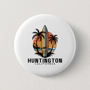 Badge Rond 5 Cm Plage de Huntington Beach Californie Surfant Surfe