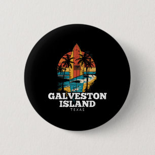 Badge Rond 5 Cm Plage de l'île de Galveston Texas Planche de surf