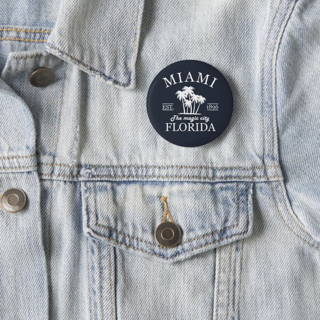 Badge Rond 5 Cm Plage de Miami City en Floride (En situation)