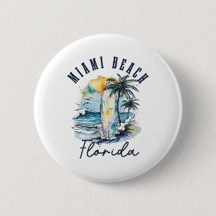 Badge Rond 5 Cm Plage de Miami Floride Surf Vintage Surf Plage Sur