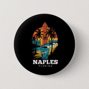 Badge Rond 5 Cm Plage de Naples Floride Surfboard Surf Rétro 