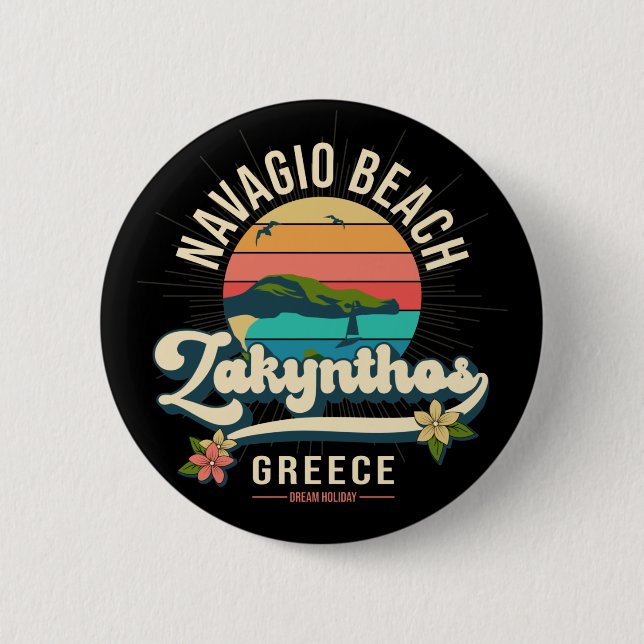 Badge Rond 5 Cm Plage de Navagio, Zakynthos, Grèce (Devant)