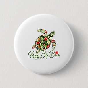 Badge Rond 5 Cm Plage de Panama City Floride Tortue de mer Hibiscu