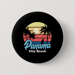 Badge Rond 5 Cm Plage de Panama City Surfeur Surf Souvenir Rétro