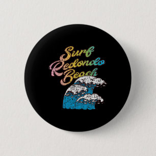 Badge Rond 5 Cm Plage de Redondo, California Surf Vintage Rétro 60