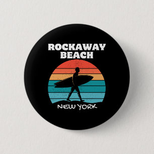 Badge Rond 5 Cm Plage de Rockaway New York Surf Vintage Coucher de
