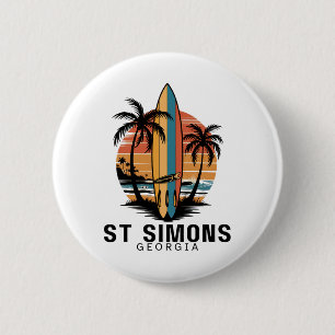 Badge Rond 5 Cm Plage de St Simons Géorgie Surfant Surfeur _1