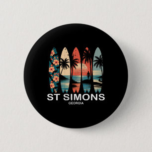 Badge Rond 5 Cm Plage de St Simons Géorgie Surfboard Surf Rétro _1
