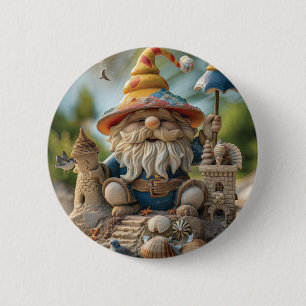Badge Rond 5 Cm Plage gnome assis sur le trône de plage