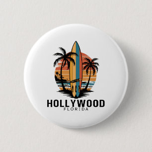 Badge Rond 5 Cm Plage Hollywood Floride Surfant Surfeur
