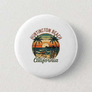 Badge Rond 5 Cm Plage Huntington Beach Californie Los Angeles Surf