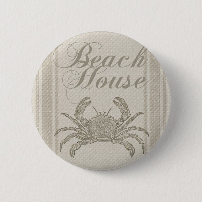 Badge Rond 5 Cm Plage Maison Crabe Plage Côte Vintage côtière (Devant)
