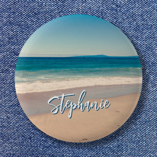 Badge Rond 5 Cm Plage personnalisée Photo Océan Bleu Pittoresque