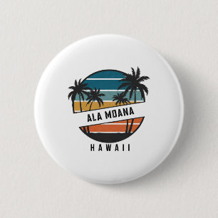 Badge Rond 5 Cm Plage rétro Ala Moana Hawaii Planche de surf Surfi