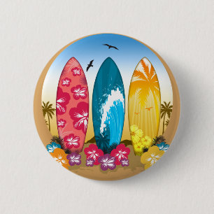 Badge Rond 5 Cm Plage Surboard