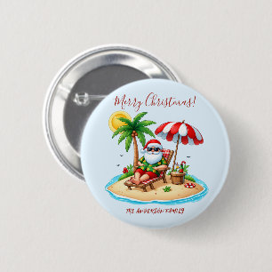 Badge Rond 5 Cm Plage tropicale & fête de Noël de Santa