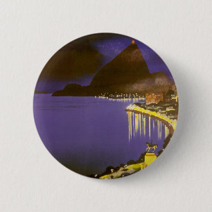 Badge Rond 5 Cm Plage vintage à Nuit à Rio de Janeiro, Brésil