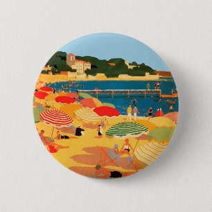 Badge Rond 5 Cm Plage vintage Côte d'Azur