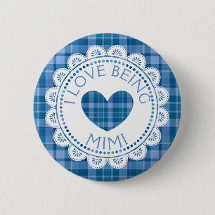 Badge Rond 5 Cm Plaid Bleu J'Aime Être Mimi Bouton