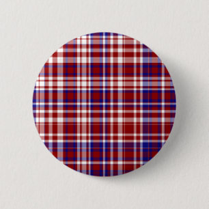 Badge Rond 5 Cm Plaid, Rouge, Blanc, Coll Bleu. 01 BOUTON