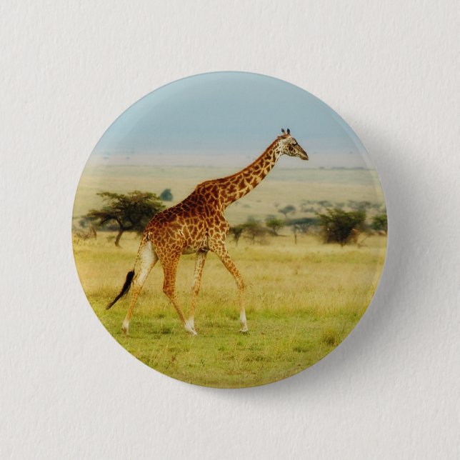 Badge Rond 5 Cm Plaines de marche de Mara de masai de girafe, (Devant)