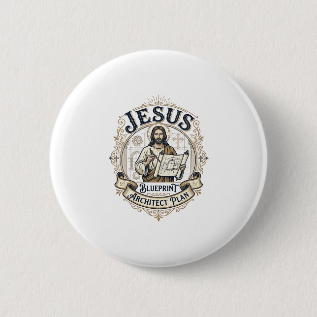 Badge Rond 5 Cm Plan de Jésus Architecte Blueprint Jésus Plan de J (Devant)