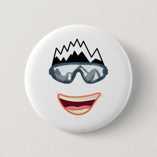 Badge Rond 5 Cm Planche à neige drôle Planchiste Ski Visage Drôle