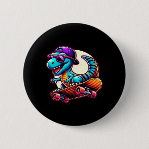 Badge Rond 5 Cm Planche à roulettes à cheval sur un dinosaure T-Re
