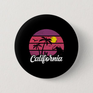 Badge Rond 5 Cm Planche de surf de vague de coucher de soleil rétr