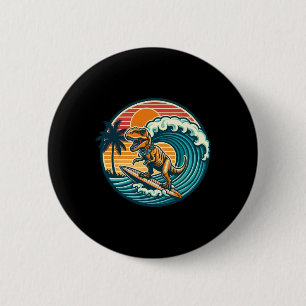 Badge Rond 5 Cm Planche de surf dinosaure drôle plage été surfant 
