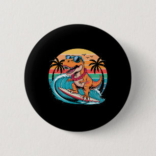 Badge Rond 5 Cm Planche de surf dinosaure drôle Plage Été Surfant 