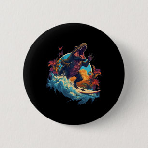 Badge Rond 5 Cm Planche de surf dinosaure plage surf surfeur dinos