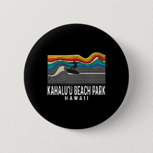 Badge Rond 5 Cm Planche de surf rétro Kahalu'u Beach Park Hawaii s
