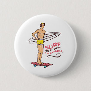 Badge Rond 5 Cm Planche de surf vintage rétro Newport Beach années