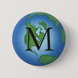 Badge Rond 5 Cm Planète verte Terre De l'environnement Monogramme